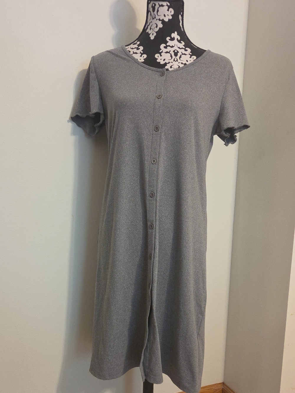 Grey Button-Front Women’s Dress